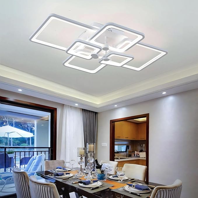 Dimmable White Modern Ceiling Lamp with Remote for for Living Room,6 Square Acrylic Modern Lighting Fixture Ceiling Lights,3000K-6500K Flush Mount Light Fixture for Bedroom Dining Room