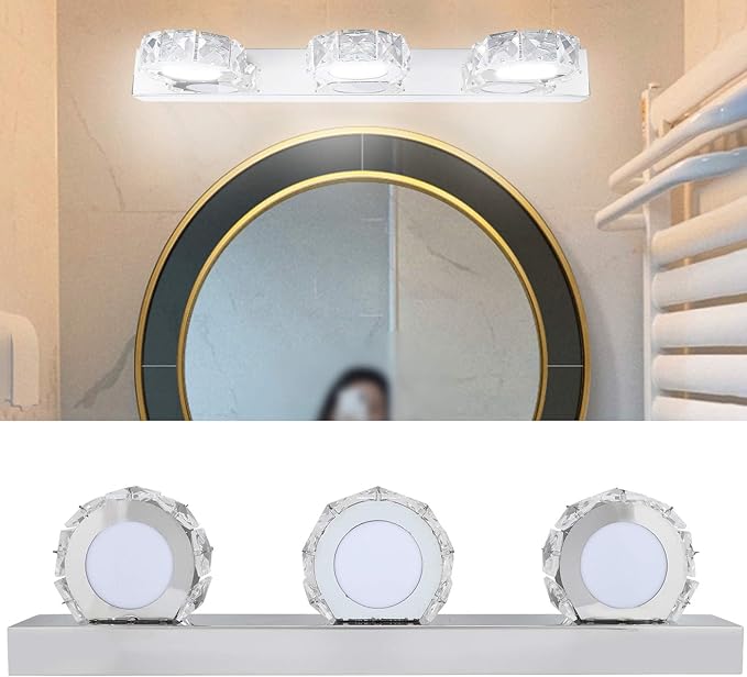 Waterproof LED Mirror Front Light, 16W, 4 Lights, 85-265V, Round Makeup Lights, White - IP65 Protection, Energy Saving, Bathroom and Dressing Room Use (3 Lights)
