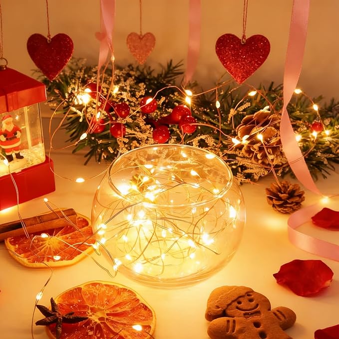 LAMPHOME 6 Pack Warm White Fairy Lights Battery Operated, 7ft 20 LED Valentine's Day Decoration String Lights Copper Wire Firefly Starry Lights for Mason Jars Wedding Party centerpieces for Tables