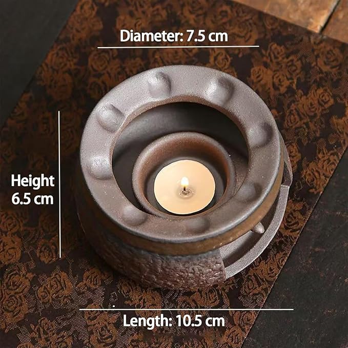 Ceramic Tea Stove Warmer Set, Aromatherapy Burner, Handmade Ceramic Candle Wax Melts Warmer with Tealight Holder, for Meditation (A)