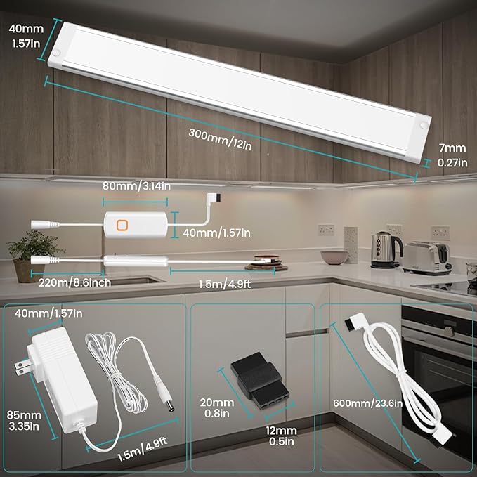 MYPLUS Under Cabinet Lighting Kit with 5 CCT, LED 3 Pcs 12 Inch Bluetooth Plug-in Light Bars, Super Bright 6.2W, 900 Lumens, Undercabinet Counter Lights for Kitchen