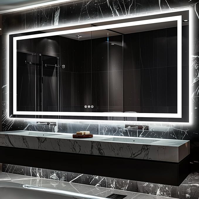 LED Bathroom Mirror, 72"x32" with Frontlit and Backlit Anti-Fog Mirror with Lights LED Vanity Mirror for Bathroom 3 Colors Temperature & Dimmable Bathroom Mirror with HD Tempered Glass