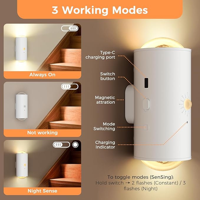 Motion Sensor Wall Light, RGB LED Wall Light with Remote Control, 16 Colors Brightness Adjustable, Wall Sconces Battery Operated Indoor, Wall Sconce for Hallway, Bedroom, Stairs, Living Room