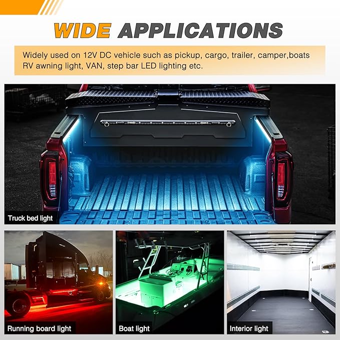 GOOACC RGB Truck Bed Light Strip 2PCS 60" 180 LEDs Neon Accent Lighting with RF Remote On/Off Switch Splitter Extension Cable for 12-Volt Car Cargo Pickup SUV RV Boat