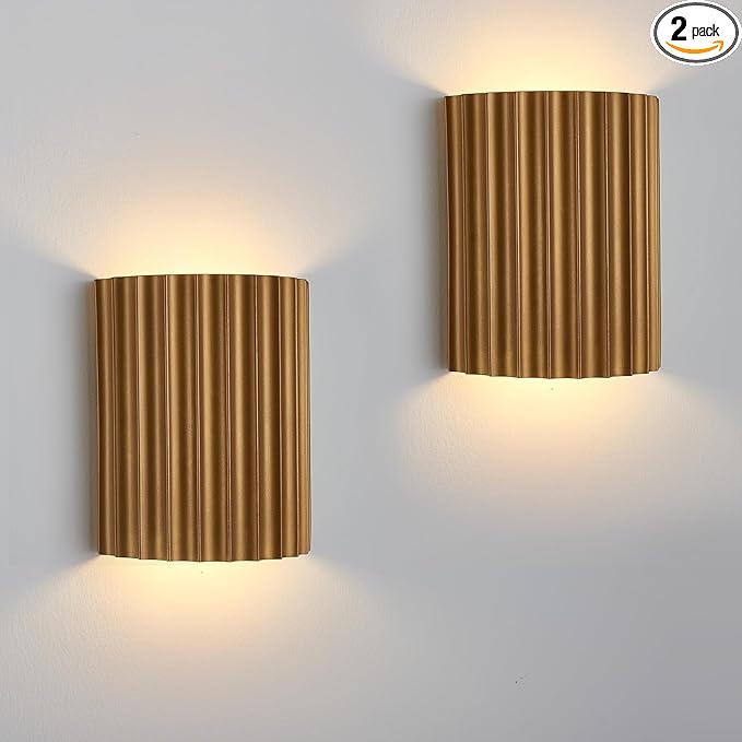 Gold Gypsum Modern LED Wall Sconces Wall Lighting Set of 2, Indoor Hardwired Walls Mount Light Fixtures Up Down Lamp for Hallway Bedroom Living Room Dining Room【Bulbs Included】
