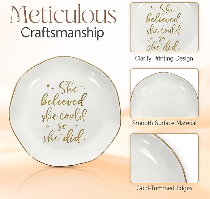 OASSIE Graduation Gifts for Women - 4x4 Round Ceramic Jewelry Dish Tray - Inspirational College High School Graduation Gifts for Friends Sister Women