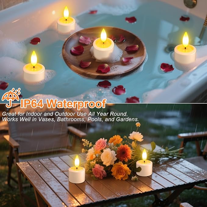PChero Rechargeable Waterproof Tea Lights with Remote & Magnetic Charging Base, Battery Operated Flameless Candles with Timer, 6 Pack LED Votive Candles Flickering, 100+H Lasting, 1.5" D x 2.16" H