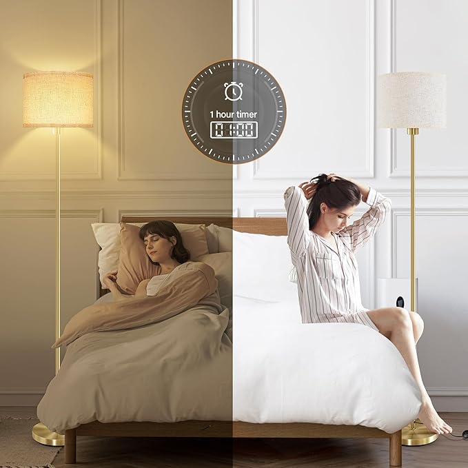 Floor Lamps for Living Room, Stepless Dimmable Floor Lamp with Remote, 2700K-6500K Colors Temperature & Brightness Adjustable,10W/1200LM Gold LED Floor Lamp, Modern Standing Lamp for Bedroom/Office