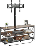 VEVOR 48" TV Stand with Mount for up to 75 in TVs, Entertainment Center with Power Outlet, Height Adjustable TV Console with Mount with 3 Tiers Open Storage Cabinets for Bedroom, Living Room, Browm