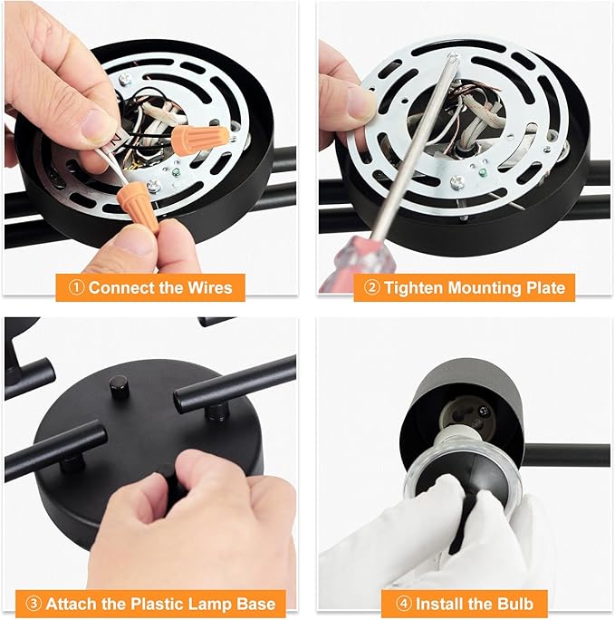 BoostArea 6 Light Track Lighting Kit, Black 6 Way Ceiling Spot Lighting, Center Swivel Track Light Heads, Flexibly Rotatable Light Head for Kitchen, Living Room, Bedroom, GU10 Bulb Not Included