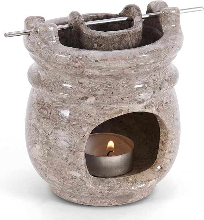 Marble Essential Oil Burner for Scented Oil 4.5 Inch Oceanic Wax Melt Warmer & Tealight Candle Holder for Home Decor, Stone Aromatherapy Diffuser for Office and Room Fragrance