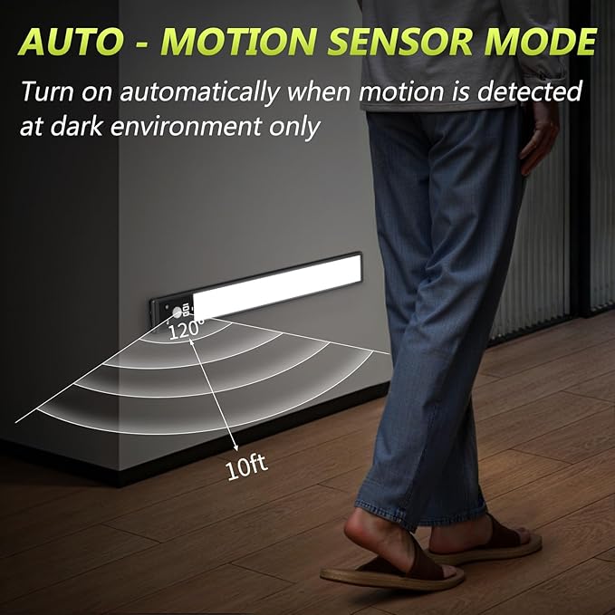 Under Cabinet Lights with Digital Display,52 LED Rechargeable Motion Sensor Light Indoor,3 Color Temperatures, Magnetic Dimmable Closet Lights, Under Counter Light for Kitchen, Stairs,2-Pack