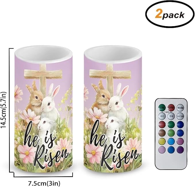 Flameless Candles LED Easter Rabbit Cross Decorative Candles Battery Operated Ornage Flickering Candles with 18-Key Remote Timer Pillar for Home Living Room Party Table Decorations