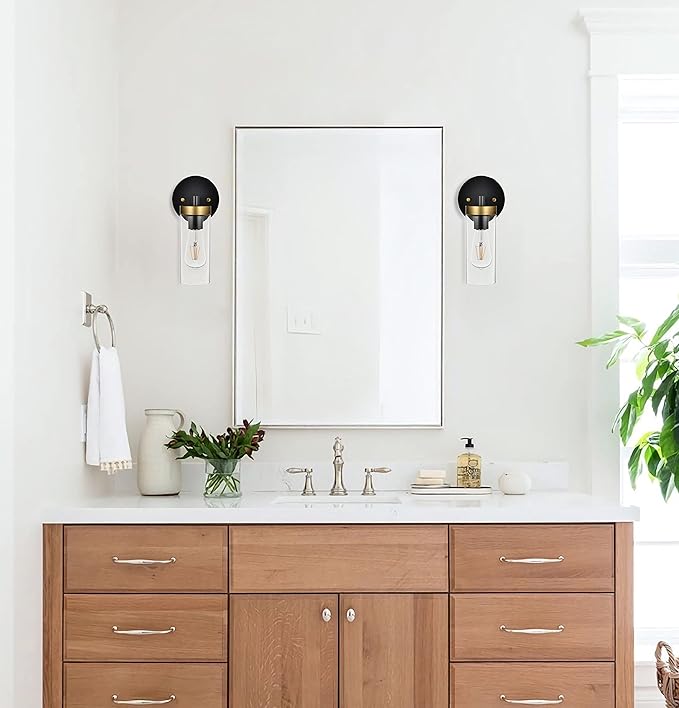1-Light Wall Sconce Hardwired Satin Brass and Black Bathroom Vanity Light Fixtures Over Mirror, Black and Gold Indoor Sconces Vanity Wall Lights for Bathroom Bedroom Living Room Hallway