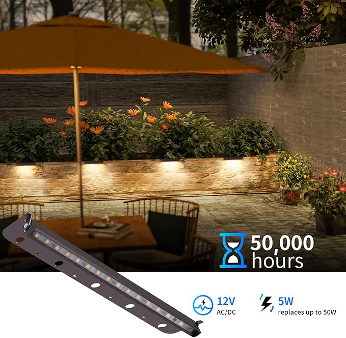 4-Packs 5W 12 Inch LED Hardscape Paver Lighting,12V AC/DC Low Voltage Retaining Wall Lights,LED Landscape Lighting,2700K Soft White Outdoor Step Light,50,000 Hours Lifespan
