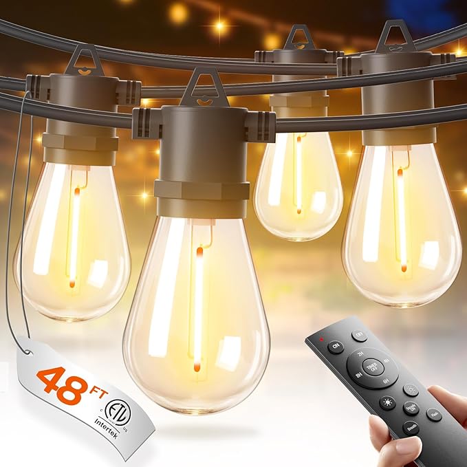 addlon 48FT(2FT Space) LED Outdoor String Lights with 24 Edison Shatterproof Bulbs, Heavy-Duty and Weatherproof Strand, Commercial Grade Patio Lights, Decorative for Garden or Patio, Black
