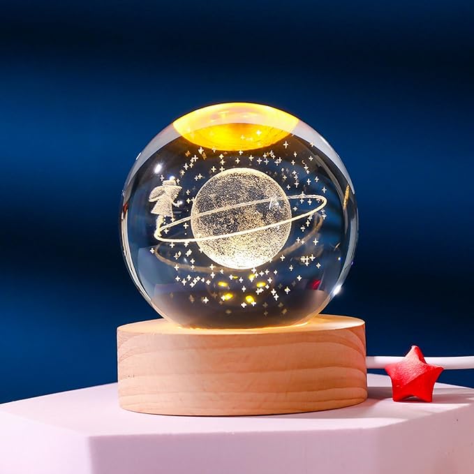 Happyhaves Calming Stellar Spheres,Happy Haves Light Sphere,The Galaxy, Saturn, Astronomy Calming Cosmic Lights, Crystal Ball Night Light with Base for Bedroom Living Room Decor (Starry Sky Walk)