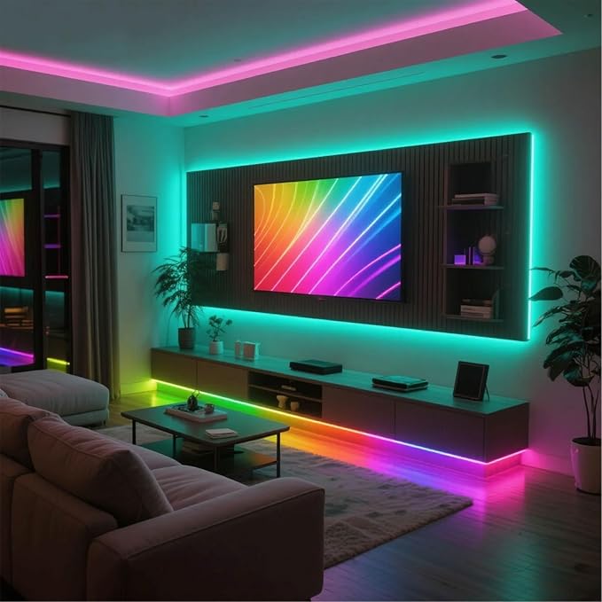AI Smart Neon Lights RGB+IC,Voice Activated Multicolors Kids Room Light No App/No WiFi Required, Music Sync Dimmable Color Changing Light 16.4ft 25 Commands USB Powered for Bedroom Party