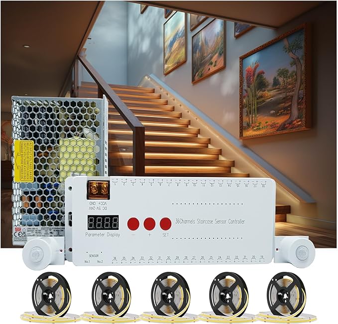 Motion Triggered LED Stair Lights Indoor, 40" Cuttable Motion Sensor COB LED Strip Light Kit with 9 Modes Ideal for Indoor Step Lights(Warm White 3000K, 20 Stairs)