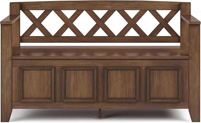 SIMPLIHOME Amherst Entryway Storage Bench - 48 inch Wide Solid Wood Hallway Seat in Rustic Natural Aged Brown, Transitional Bench for Entryway or Living Room with Lift-Up Lid and Spacious Storage