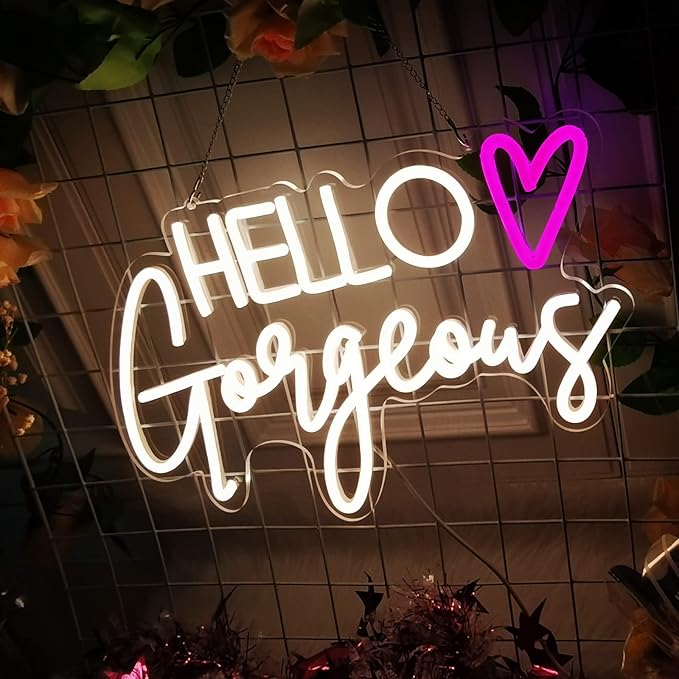 Hello Gorgeous Neon Sign Reusable Warm White USB LED Neon Lights for Home Wedding Birthday Backdrop Bacelorette Party Decor Room with Dimmable Switch(5V,16.5X10.6inches)