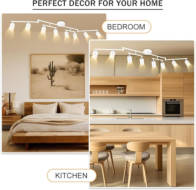 BoostArea LED 8 Light Track Lighting Kit, White 8 Way Ceiling Spot Lighting, Flexibly Rotatable Light Head for Kitchen, Living Room, Bedroom, GU10 Bulb Not Included