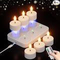 Rechargeable Flameless Tea Lights Candles with Charging Station 6Pcs Battery Tea Lights Candles with Remote & Timer LED Tealight Flickering Realistic for Home Christmas Wedding Decor - White