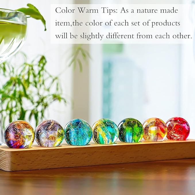 7 Chakra Crystals Spheres Sets 40mm Crystal Healing Ball with LED Wooden Stand for Meditation Night Light Decoration Balls for Home Office Christmas Decor Gifts