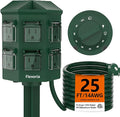 Outdoor Power Strip Timer Waterproof, Dusk to Dawn Light Sensor Countdown, 25 Feet Extension Cord, 6 Grounded Outlets for Graden and Yard Decorations, ETL Listed