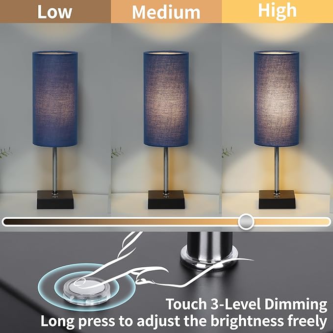 AVV Cordless Table Lamp with Dimmable, Rechargeable 3 Modes Battery Powered Bedside Lamp, Battery Operated Lamps for Night Stand, Touch Lamp for Bedroom, Living Room, Reading Room, 15 Inch Blue