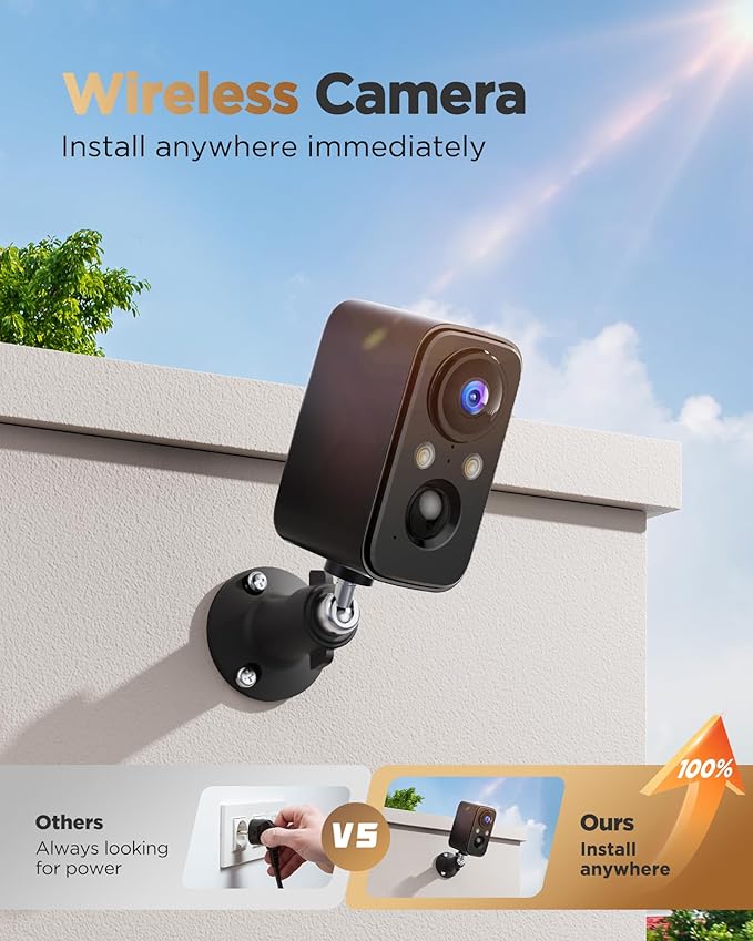 Security Cameras Wireless Outdoor Battery: 2K WiFi Camera Indoor for Home Security System - Video Surveillance Equipment Waterproof - 5G Not Supported