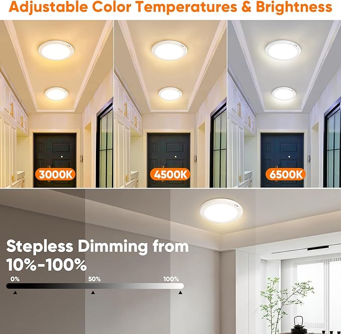 Rechargeable Motion Sensor Ceiling Lights with Remote, Battery Operated Ceiling Lights No Wiring, Wireless 3 Colors Dimmable Overhead Lamps for Closet Shower Shed Hallway, 4-Pack