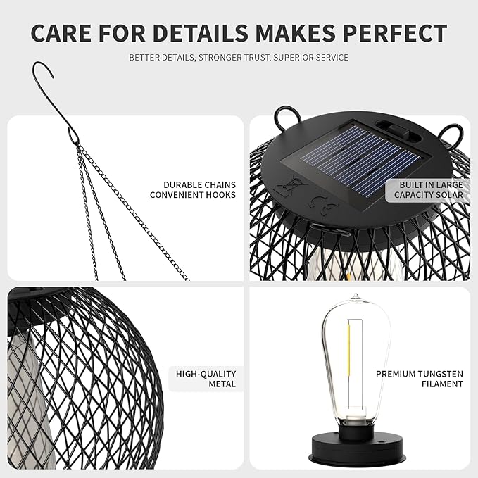 Modern Solar Mesh Globe Pendant Lights, Black Metal Hanging Spherical Lanterns with Edison Bulbs, Chain-Mounted, Indoor Outdoor (Black-4-Pack)