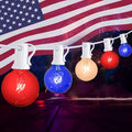 4th of July Decorations String Lights, 25Ft Outdoor Patio String Lights with 27 G40 Red White and Blue Light Bulbs(2 Spare), Independence Day Lights for Patriotic Party Garden Festival Decor- White