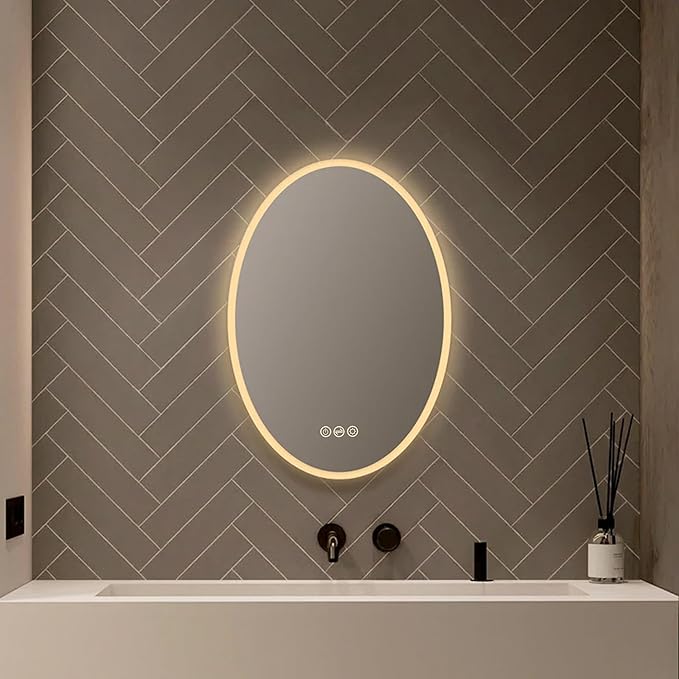 20x30 Inch Oval LED Lighted Makeup Mirror for Bathroom Vanity | LED Mirror for Bathroom with Fogless Waterproof Glass, 3 Color Dimmable | Wall Mounted LED Vanity Mirror | Smart Lighted Makeup Mirror