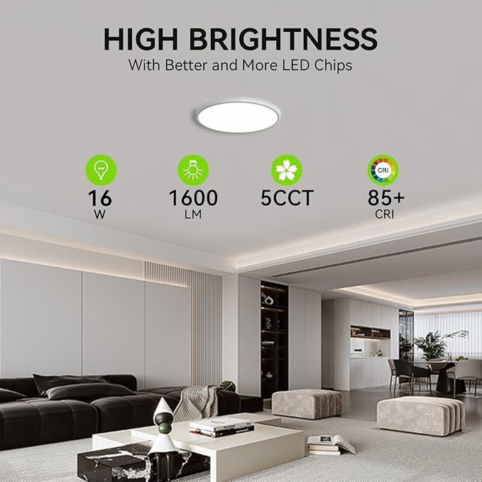 MODERN 6Pack LED Flush Mount Ceiling Light, 3000K-3500K-4500K-5000K-6000K Adjustable Ceiling Lamp,7.5inch Surface Mounted for Living Room, Bedroom, Kitchen, Laundry, Hallway (White, 6 Pack)