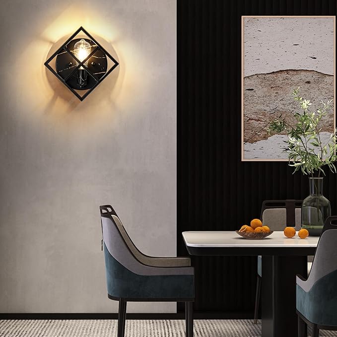 Black Wall Sconces,11.3 in Rustic Wall Sconces Mount Lamp Indoor for Living Room Bedroom Bathroom Stairway(E26 Base, Bulbs Not Include 1Pack) Black Marble Texture