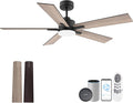 52” Smart Ceiling Fan with Lights Remote,Ultra Silent DC Motor,Control via Alexa Google Voice App Wifi,Outdoor Indoor Modern Ceiling Fans for Bedroom Patio Porch,Dimmable,Black Walnut Brown