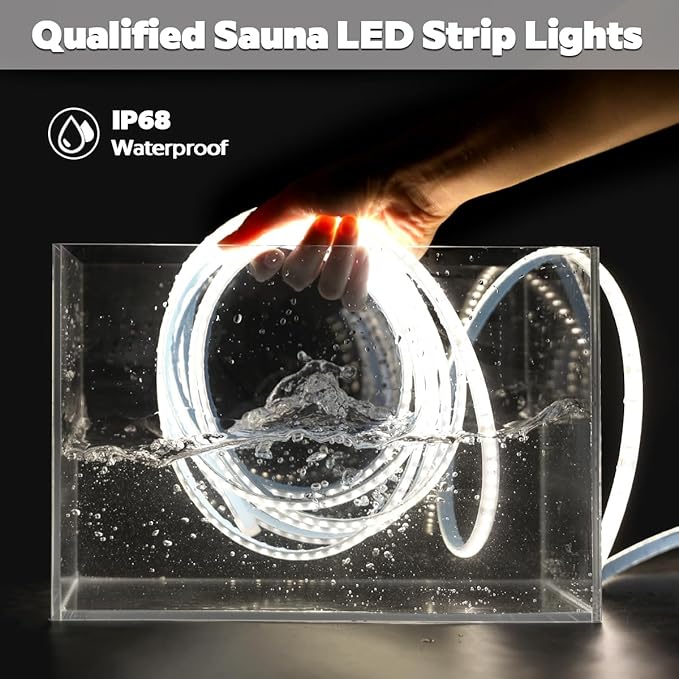 SuperlightingLED DC24V LED Tape 6000K Sauna Lights for inside Sauna, Flexible High Temperature Rated & IP68 LED Strip Light Water-submersible, 600 LEDs Bright & 5m 16.4ft Long (6000K Daylight White)