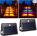 2 Pack Motion Sensor Solar Step Lights, Ip67 Waterproof Outdoor Stair Light,Warm White/Rgb Colors & Double-Sided Lighting,Outside Decor Light for Deck,Porch,Railing,Fence,Walkway, Yard,Wall,Patio.
