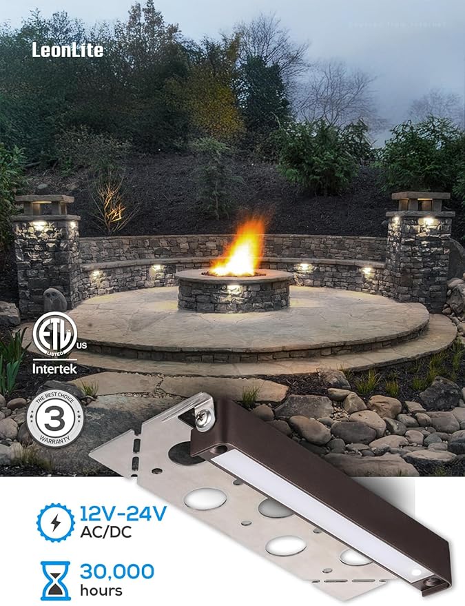 LEONLITE 8-Pack 7 Inch LED Hardscape Lighting, Update Retaining Wall Lights, LED Landscape Lighting, 12-24V AC/DC Paver Light Low Voltage, 3W/4W/5W Dimmable Outdoor Step Lights, 5000K Daylight, ETL