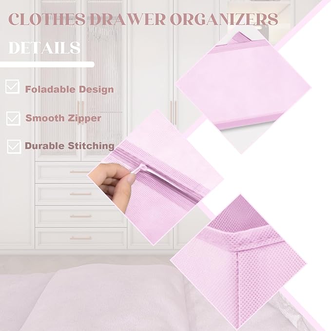 Drawer Organizer Clothes 8 Pack Clothes Organizer Dresser Drawer Organizers for Socks Underwears Bras Foldable Closet Organizers and Storage Fabric Storage Dividers for Nursery Bedroom, Pink