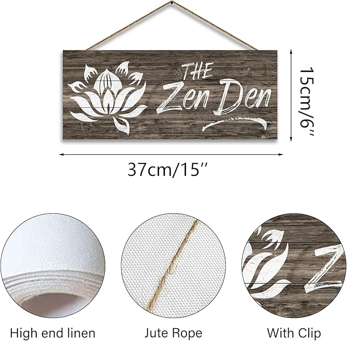 1 KINGO Farmhouse Zen Den Signs: Rustic Zen Den Yoga Studio Room Decoration Canvas Print Lotus Flower Wall Decor - Vintage Decorative Wooden Texture Wall Plaque for Home 6" x 15"
