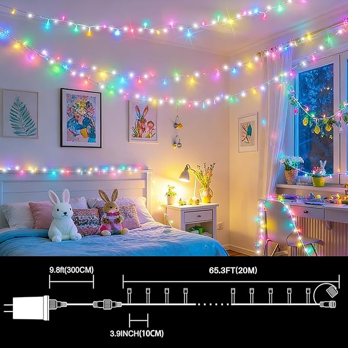 LAMPHOME 33ft 100 LED Easter String Lights Plug in, Multicolor Pastel 16 Modes Twinkle Fairy Lights,Waterproof Outdoor String Lights for Easter Tree Indoor Outdoor Spring Decorations
