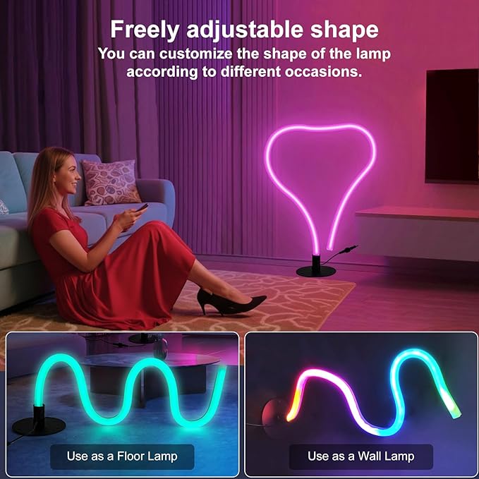 Corner Floor Lamp with Transformable Design - LED Corner Lamp with App and Remote Control, 16 Million Colors, Music Sync and Timer, Perfect for Game Room, Living Room