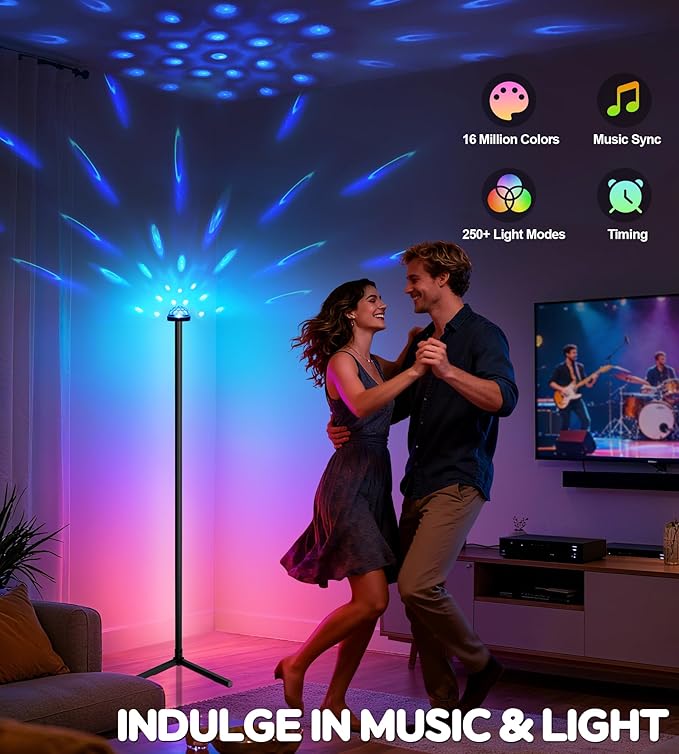 LanSuper Uplighter Corner Floor Lamp, Smart RGB LED Corner Floor Lamp,Modern Projector Floor lamp with APP & Remote,Ambient Lighting Color Changing Standing Lamp with Music Sync for Living Room