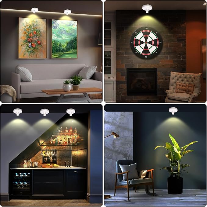 Wireless Spotlight Battery Operated, Picture Light with Remote, LED Accent Spot Light for Indoor Plant Tree, Display Puck Lights, Stick Uplighting for Painting Dartboard Wall Decor Artwork Photo