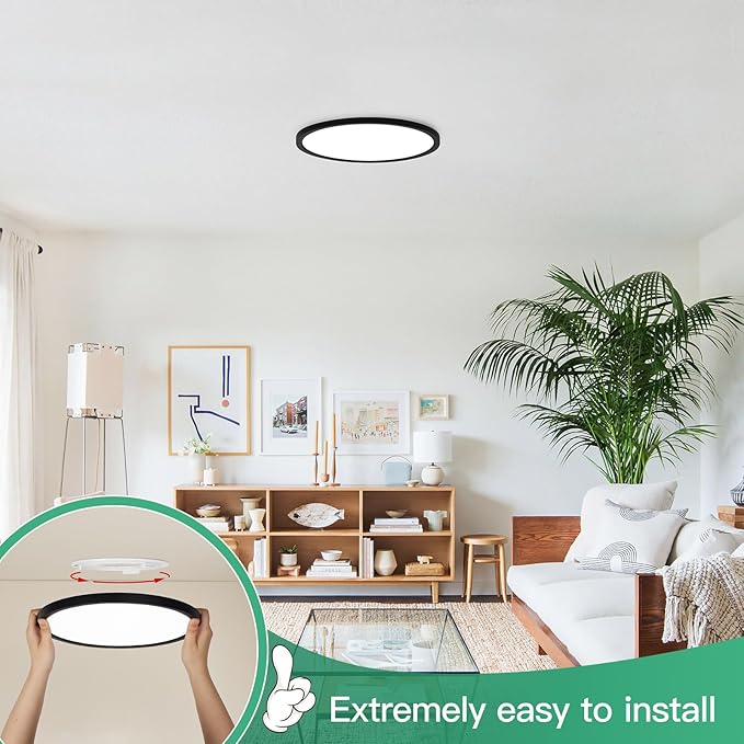 Brightever Black Flush Mount Ceiling Light, 7 Inch 12W, Super Slim 0.67 Inch 1200LM LED Ceiling Light Fixtures, Dimmable & 2700K/3000K/4000K/5000K/6500K 5 Color in One Ceiling Lamp for Closet, 2 Packs