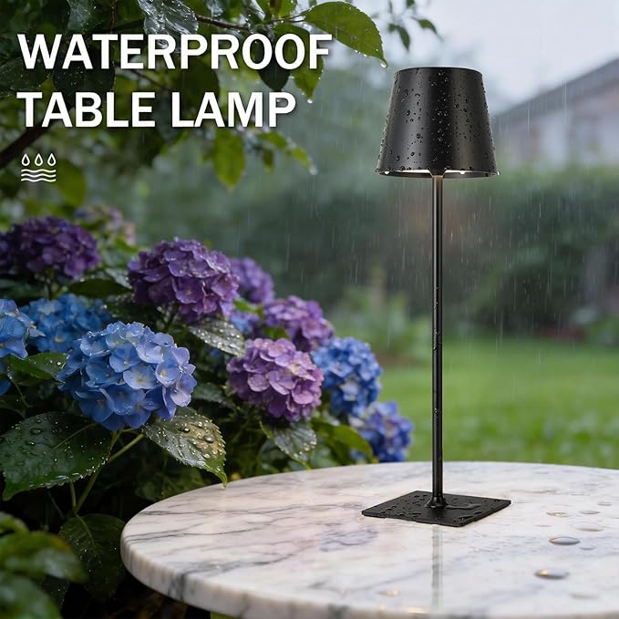 Black Cordless Rechargeable Table Lamp, 4 Pack Portable Desk Lamp with 5000mAh Battery, Touch Control Stepless Dimming, Wireless Night Light for Dining, Outdoor Camping, Coffee Shop, Waterproof Design