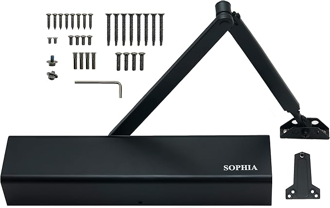 SOPHIA Door Closer Commercial Grade 1, Automatic Door Closer Heavy Duty, Fully Adjustable for 44-330LBS Doors, Auto Door Closure High Traffic Areas - ADA Compliant & UL Listed, Matte Black, DK8000